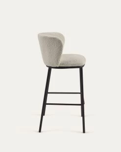 Ciselia Stool With White Fleece And Black Metal Height 75 Cm | Kave Home -Quality Furniture Store CC3001J33 1V02