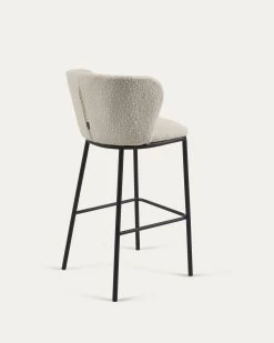 Ciselia Stool With White Fleece And Black Metal Height 75 Cm | Kave Home -Quality Furniture Store CC3001J33 1V03