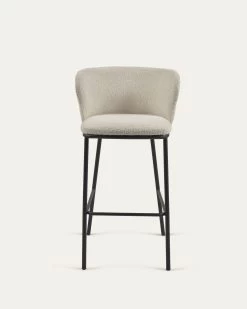Ciselia Stool With White Fleece And Black Metal Height 75 Cm | Kave Home -Quality Furniture Store CC3001J33 1V04