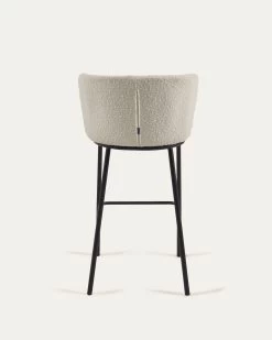 Ciselia Stool With White Fleece And Black Metal Height 75 Cm | Kave Home -Quality Furniture Store CC3001J33 1V05