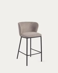 Ciselia Stool In Brown Chenille With Steel Legs In Black Finish 65 Cm Height | Kave Home