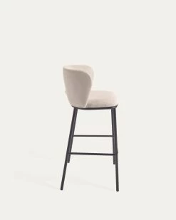 Ciselia Stool In Beige Chenille And Black Steel Height 75 Cm | Kave Home -Quality Furniture Store CC3001KY12 1V02