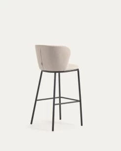 Ciselia Stool In Beige Chenille And Black Steel Height 75 Cm | Kave Home -Quality Furniture Store CC3001KY12 1V03