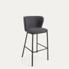 Ciselia Stool In Dark Grey Chenille And Black Steel 75 Cm | Kave Home -Quality Furniture Store CC3001KY15 1V01