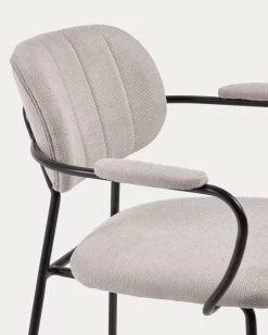 Auxtina Stackable Chair In Beige Chenille And Black Steel | Kave Home -Quality Furniture Store CC3002KY12 1D01