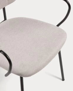 Auxtina Stackable Chair In Beige Chenille And Black Steel | Kave Home -Quality Furniture Store CC3002KY12 1D02