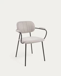 Auxtina Stackable Chair In Beige Chenille And Black Steel | Kave Home