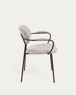 Auxtina Stackable Chair In Beige Chenille And Black Steel | Kave Home -Quality Furniture Store CC3002KY12 1V02