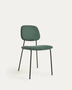 Benilda Dark Green Stackable Chair With Oak Veneer And Steel With Black Finish