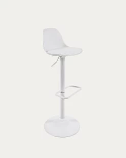 Orlando-T Barstool White Synthetic Leather And Matt White Steel 60-82 Cm | Kave Home