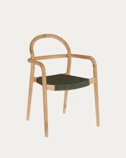 Sheryl Stackable Chair In Solid 100% FSC Eucalyptus And Green Rope | Kave Home