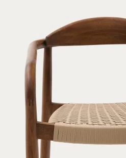 Nina Stackable Chair In Solid Acacia Wood With Walnut Finish And Beige Rope Seat FSC 100% | Kave Home -Quality Furniture Store CC5106J46 1D01