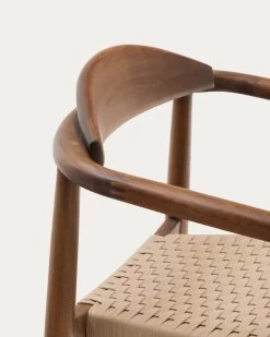 Nina Stackable Chair In Solid Acacia Wood With Walnut Finish And Beige Rope Seat FSC 100% | Kave Home -Quality Furniture Store CC5106J46 1D02