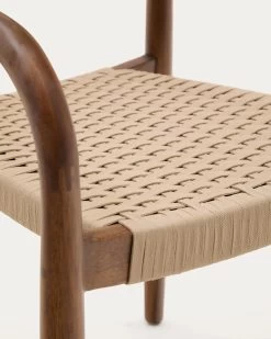 Nina Stackable Chair In Solid Acacia Wood With Walnut Finish And Beige Rope Seat FSC 100% | Kave Home -Quality Furniture Store CC5106J46 1D03