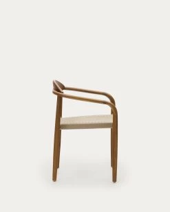 Nina Stackable Chair In Solid Acacia Wood With Walnut Finish And Beige Rope Seat FSC 100% | Kave Home -Quality Furniture Store CC5106J46 1V02