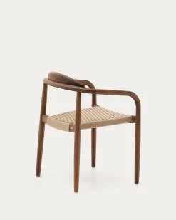 Nina Stackable Chair In Solid Acacia Wood With Walnut Finish And Beige Rope Seat FSC 100% | Kave Home -Quality Furniture Store CC5106J46 1V03