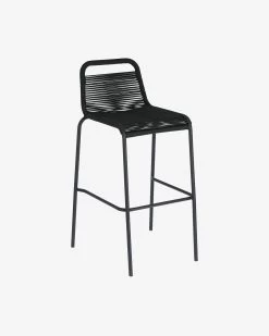 Lambton Stackable Stool In Black Rope And Black Finish Steel 74 Cm | Kave Home