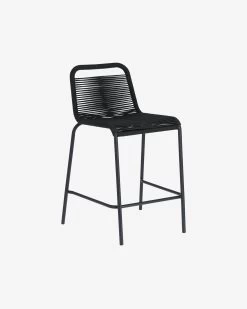 Lambton Stackable Stool In Black Rope And Black Finish Steel 62 Cm | Kave Home