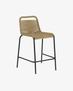 Lambton Stackable Stool In Brown Rope And Black Finish Steel 62 Cm | Kave Home