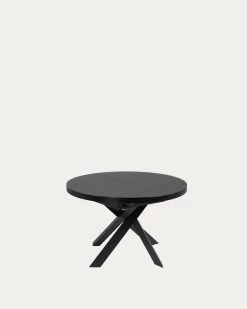 Vashti Extendable Round Glass Table With Steel Legs With Black Finish Ã 120 (160) Cm | Kave Home