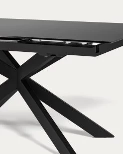 Atminda Extendable Glass Table With Steel Legs With Black Finish 160 (210) X 90 Cm | Kave Home -Quality Furniture Store CC5180C01 1D01