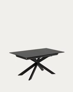 Atminda Extendable Glass Table With Steel Legs With Black Finish 160 (210) X 90 Cm | Kave Home