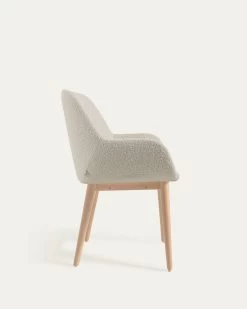 Konna Chair In White Fleece With Solid Ash Wood Legs In A Natural Finish | Kave Home -Quality Furniture Store CC5212J33 1V02