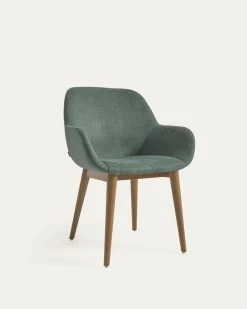 Konna Chair In Green With Solid Ash Wood Legs In A Dark Finish | Kave Home