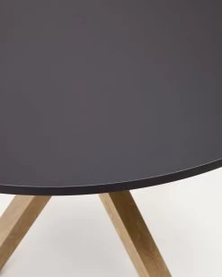 Argo Round à 119 Cm Black Laquered DM Table With Steel Legs With Wood-effect Finish | Kave Home 10 Argo Round à 119 Cm Black Laquered DM Table With Steel Legs With Wood-effect Finish | Kave Home -Quality Furniture Store CC6020M01 1D01
