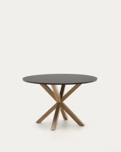 Argo Round Ã 119 Cm Black Laquered DM Table With Steel Legs With Wood-effect Finish | Kave Home