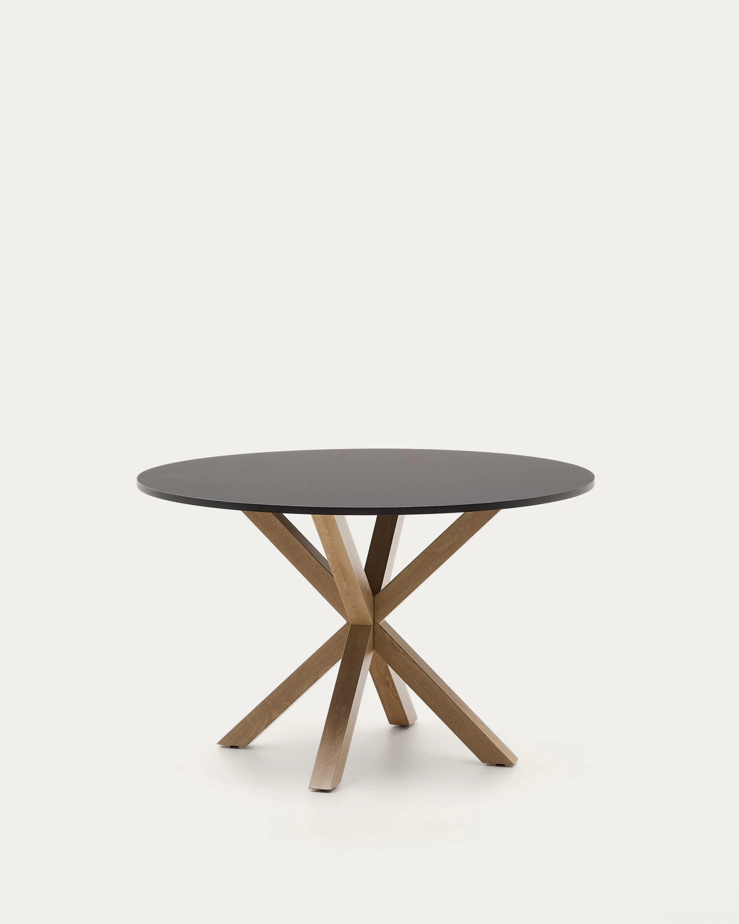 Argo Round à 119 Cm Black Laquered DM Table With Steel Legs With Wood-effect Finish | Kave Home 3 Argo Round à 119 Cm Black Laquered DM Table With Steel Legs With Wood-effect Finish | Kave Home