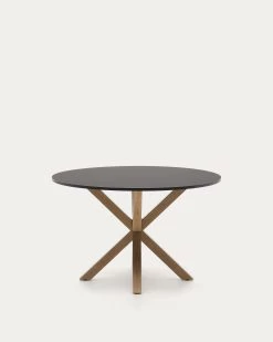 Argo Round à 119 Cm Black Laquered DM Table With Steel Legs With Wood-effect Finish | Kave Home 13 Argo Round à 119 Cm Black Laquered DM Table With Steel Legs With Wood-effect Finish | Kave Home -Quality Furniture Store CC6020M01 1V02
