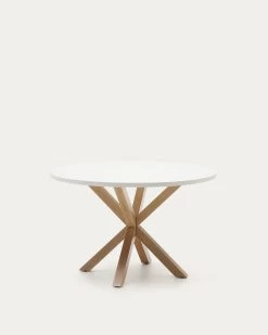 Argo Round Ã 119 Cm White Melamine Table With Steel Legs With Wood-effect Finish | Kave Home