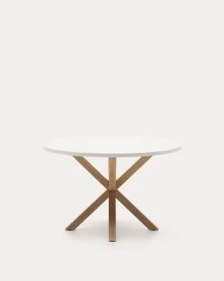 Argo Round à 119 Cm White Melamine Table With Steel Legs With Wood-effect Finish | Kave Home 13 Argo Round à 119 Cm White Melamine Table With Steel Legs With Wood-effect Finish | Kave Home -Quality Furniture Store CC6020M05 1V02