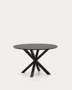 Argo Round à 119 Cm Black Laquered DM Table With Steel Legs In Black | Kave Home