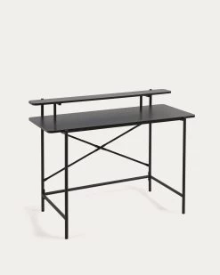 Galatia Black Melamine Desk With Metal Legs In Black Finish 120 X 60 Cm | Kave Home