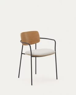 Maureen Stackable Chair With Oak Veneer In Natural Finish And Metal In Black Finish | Kave Home