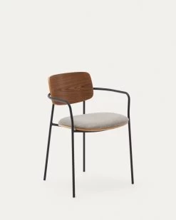 Maureen Stackable Chair With Walnut Veneer In Natural Finish And Metal In Black Finish
