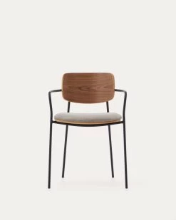 Maureen Stackable Chair With Walnut Veneer In Natural Finish And Metal In Black Finish -Quality Furniture Store CC6028KY85 1V04