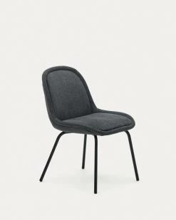 Aimin Chair In Grey Chenille And Steel Legs With A Matte Black Painted Finish | Kave Home