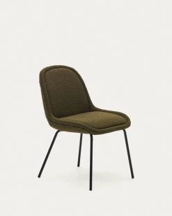 Aimin Chair In Green Fleece And Steel Legs With A Matte Black Painted Finish | Kave Home