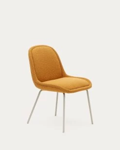 Aimin Chair In Mustard Fleece And Steel Legs With A Matte Beige Painted Finish | Kave Home