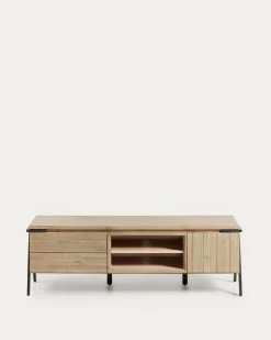 Thinh Solid Acacia Wood Single Door 2 Drawer TV Stand With Black Finish Steel 165 X 53 Cm | Kave Home