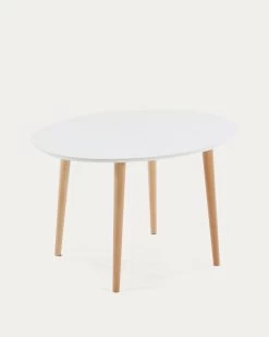 Oqui Oval Extendable MDF Table With White Lacquer And Solid Beech Legs 120 (200) X 90 Cm | Kave Home