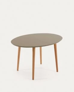Oqui Oval Extendable MDF Table With Brown Lacquer And Solid Beech Legs 120 (200) X 90 Cm | Kave Home