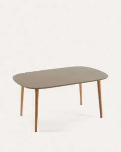 Oqui Oval Extendable MDF Table With Brown Lacquer And Solid Beech Legs 160 (260) X 100 Cm | Kave Home