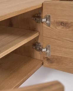 Rasha 3-door TV Stand In Oak Veneer With Natural Finish 160 X 45 Cm. | Kave Home 19 Rasha 3-door TV Stand In Oak Veneer With Natural Finish 160 X 45 Cm. | Kave Home -Quality Furniture Store IT0077M46A 1D05