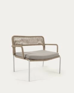 Cailin Armchair In Beige Cord With Galvanised Steel Legs Painted White | Kave Home