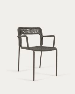 Cailin Stackable Chair In Green Cord With Galvanised Steel Legs Painted Dark Green | Kave Home