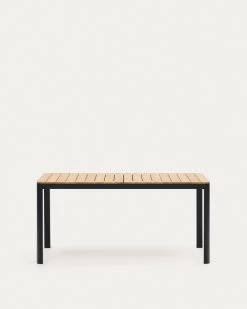 Bona Aluminium And Solid Teak Table 100% Outdoor Suitable With Black Finish 160 X 90 Cm | Kave Home